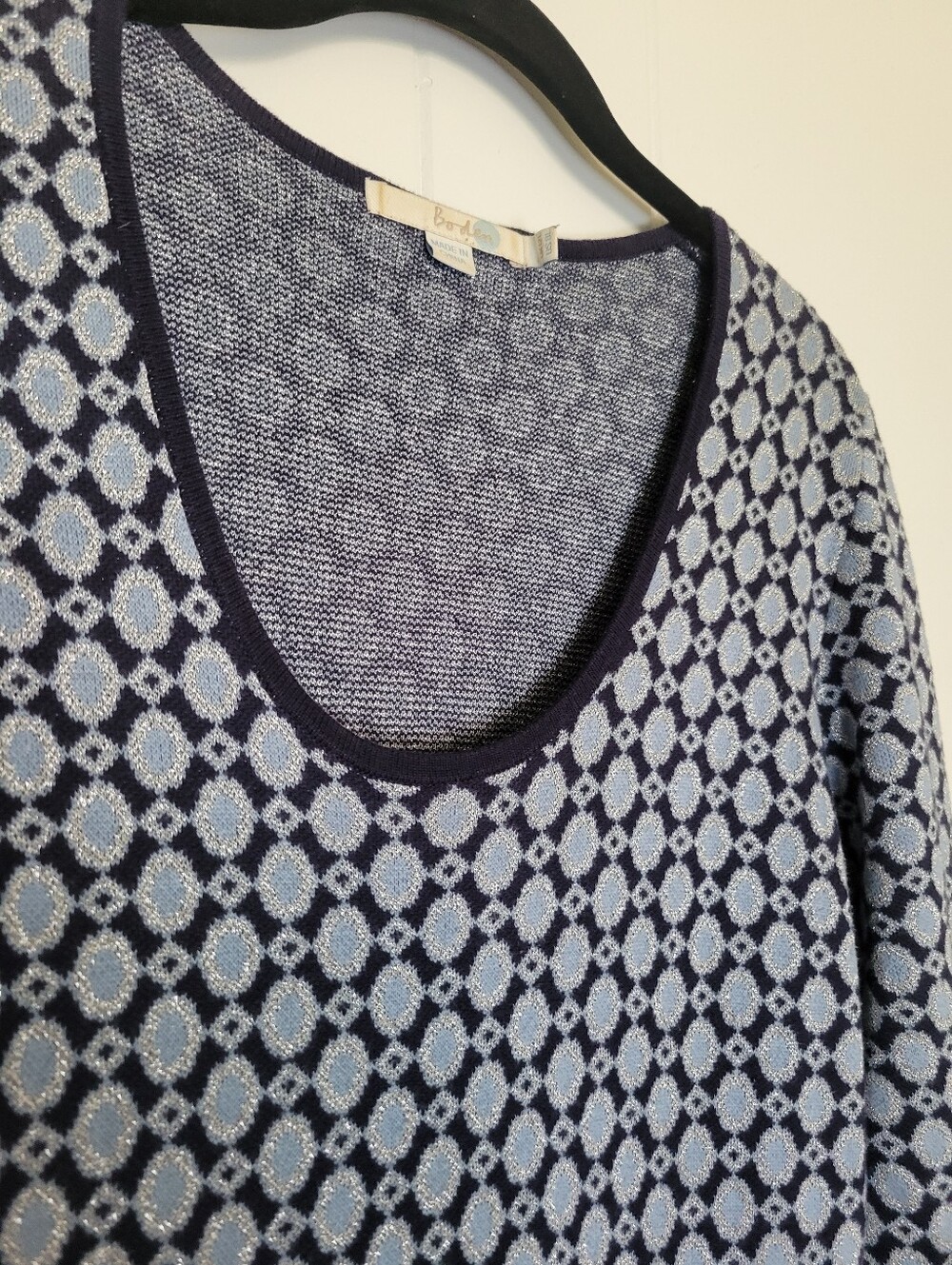Boden Sweater Knit Dress Long Sleeve Blue & Silver Metallic Geometric 8L 8 Long - Picture 5 of 11